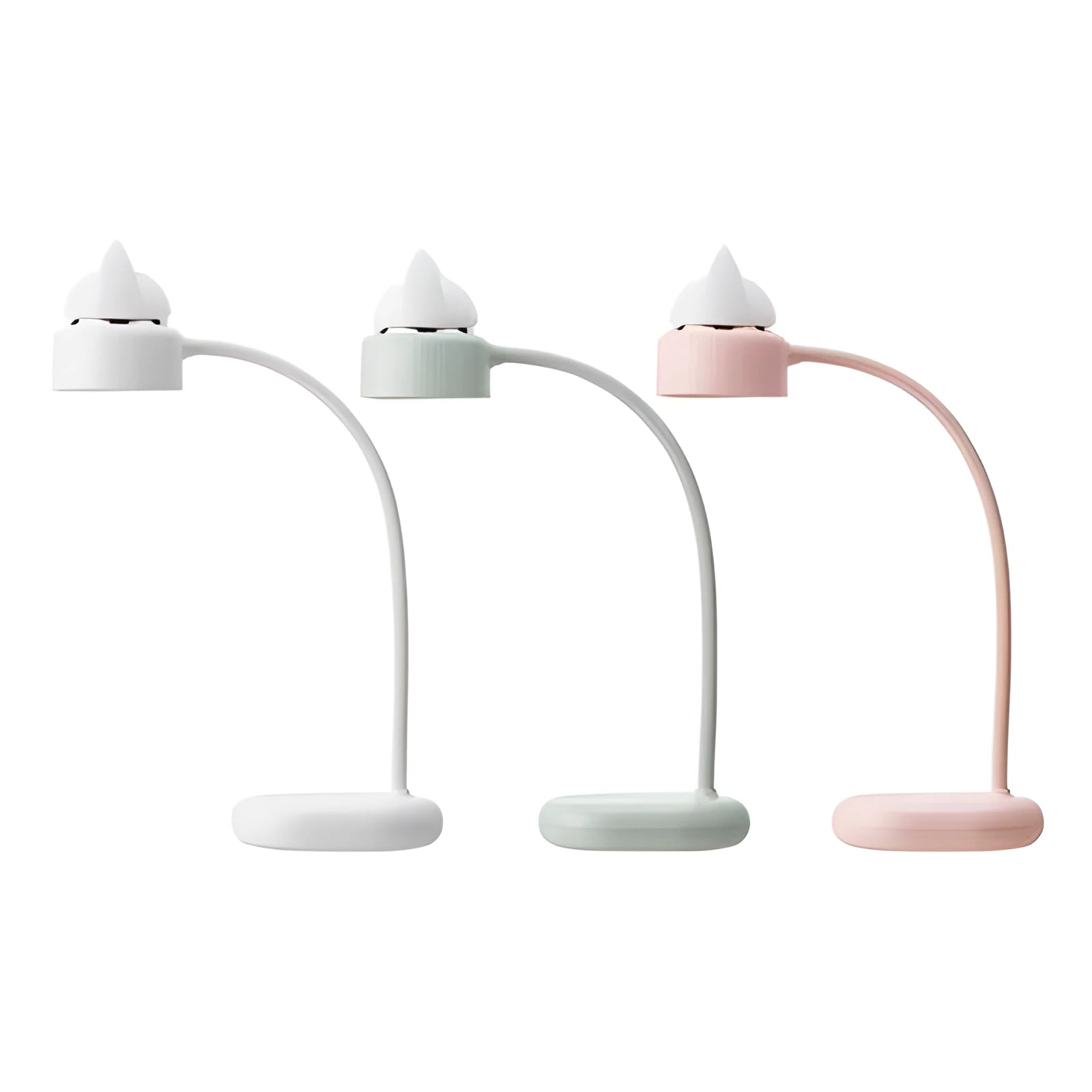 White modern LED desk lamp with clip-on base and touch control, shown on a desk.
