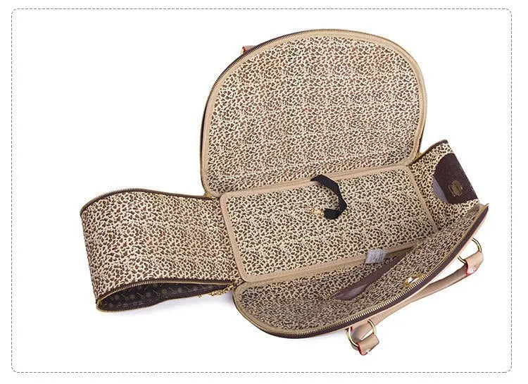 Anti-squeeze PU embossing pet travel bag for cats and dogs coffee white colour