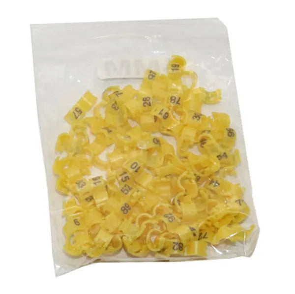 Plastic bird foot split rings in six colours with multiple sizes for bird identification