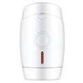 White home laser hair removal device with display screen and button for adjusting five energy levels.