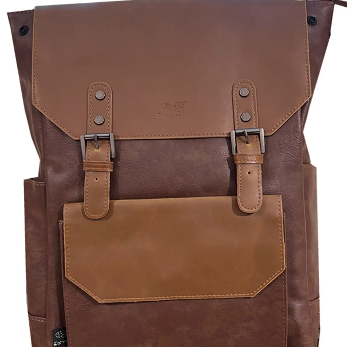 Unisex breathable PU backpack in light brown colour showing college style design