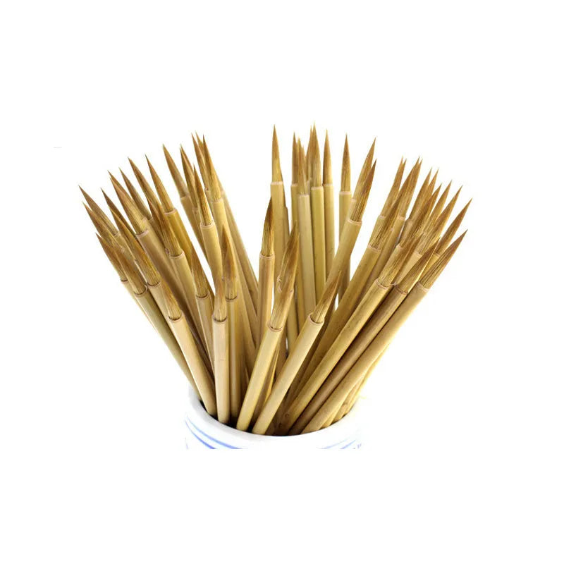Traditional Chinese calligraphy writing brush with wolf hair bristles and wood handle in size S