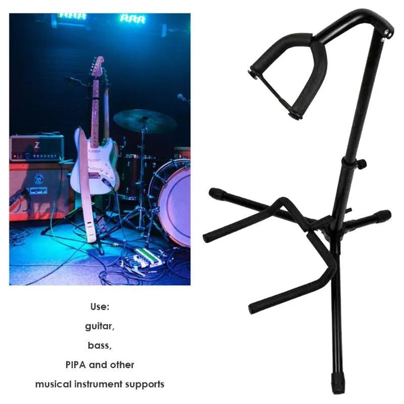Black foldable metal guitar stand for acoustic and electric guitars