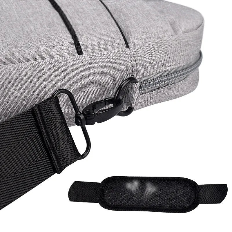 Matte Oxford cloth laptop shoulder bag with zipper closure and soft handle in horizontal square shape
