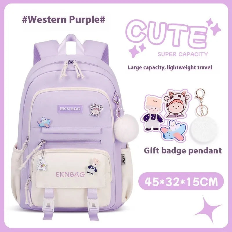 Girls waterproof school backpack in pink colour with curved shoulder straps and spine protection features