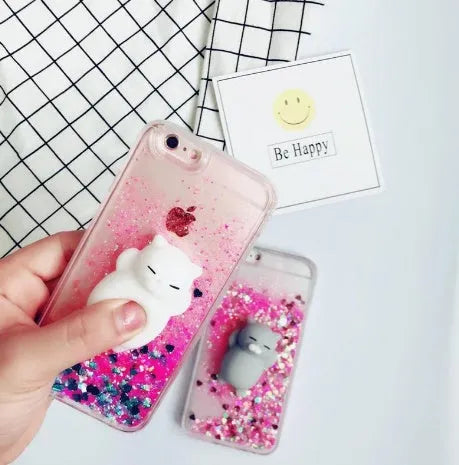 Four glittery cat design phone cases for iPhone models 6 through to X on a white background.