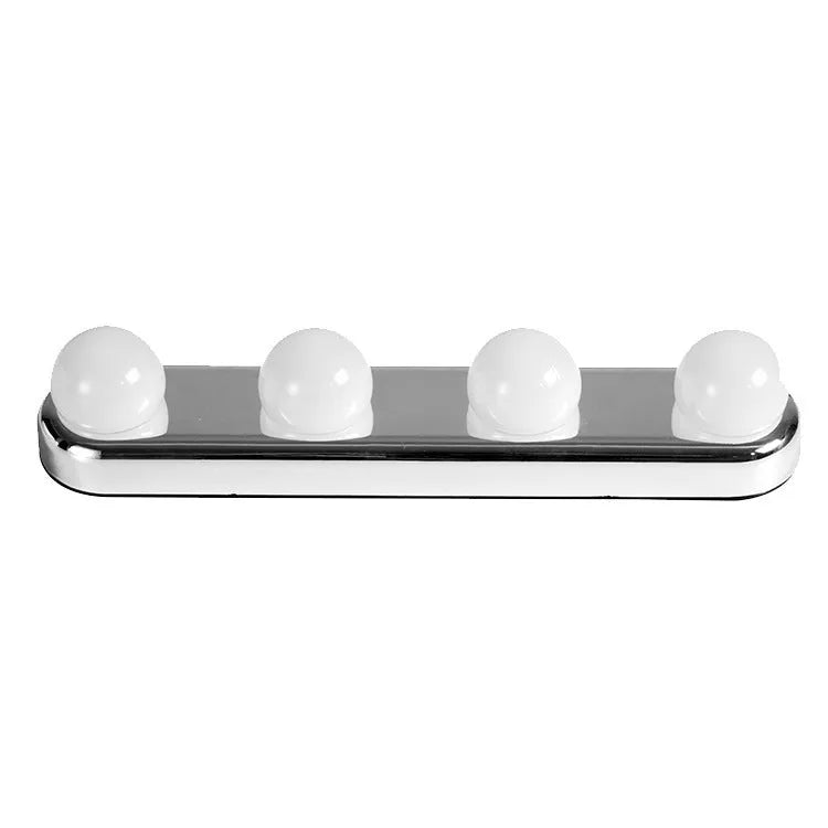 Four bulb mirror headlight with suction cup and round LED light for indoor makeup use