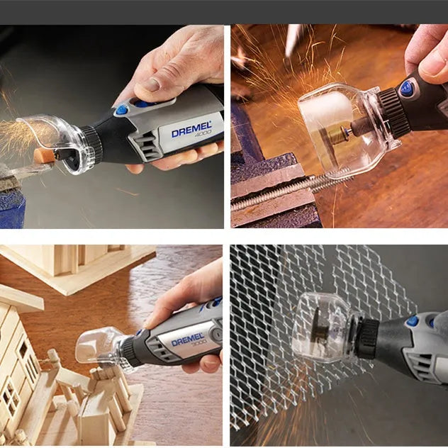 Transparent plastic Delta grinder horn cover with 17.5-19mm thread port for safety.