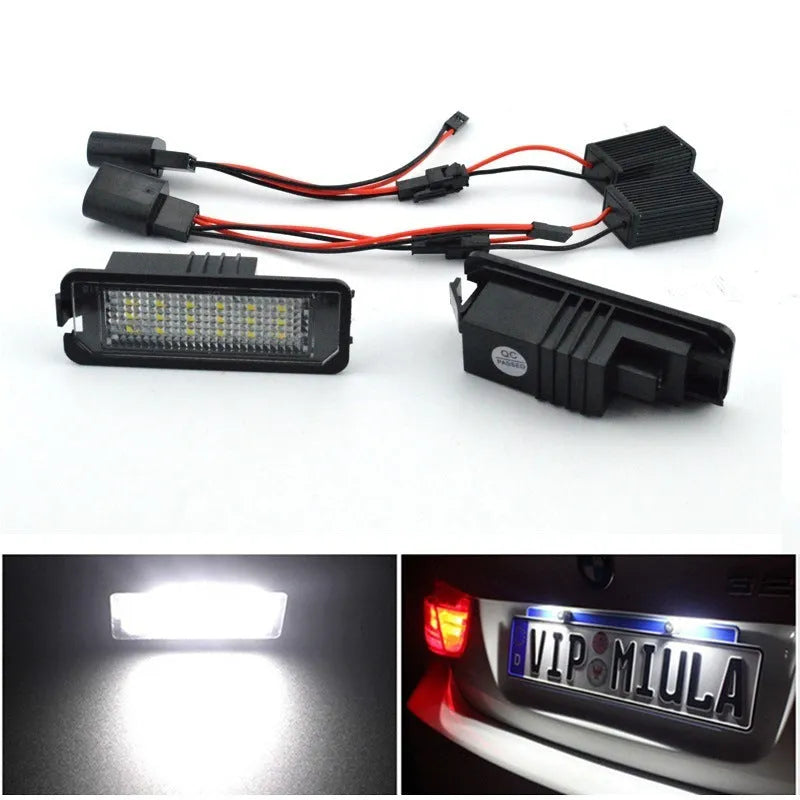 Two white LED licence plate light bulbs for Volkswagen Golf Polo Phaeton models