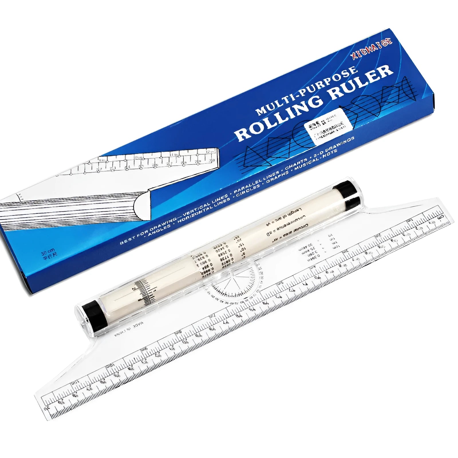 30cm long plastic multifunctional rolling ruler for drawing with rollers and angle rapporteur