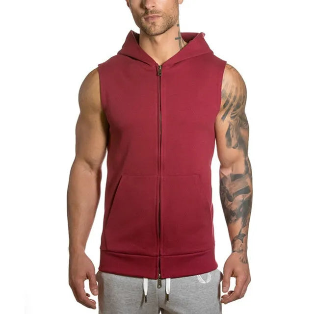 Sleeveless Men's Hoodies Cotton Vest Top Sleeveless Hoodie for Casual Wear Black Grey Red S M L XL XXL