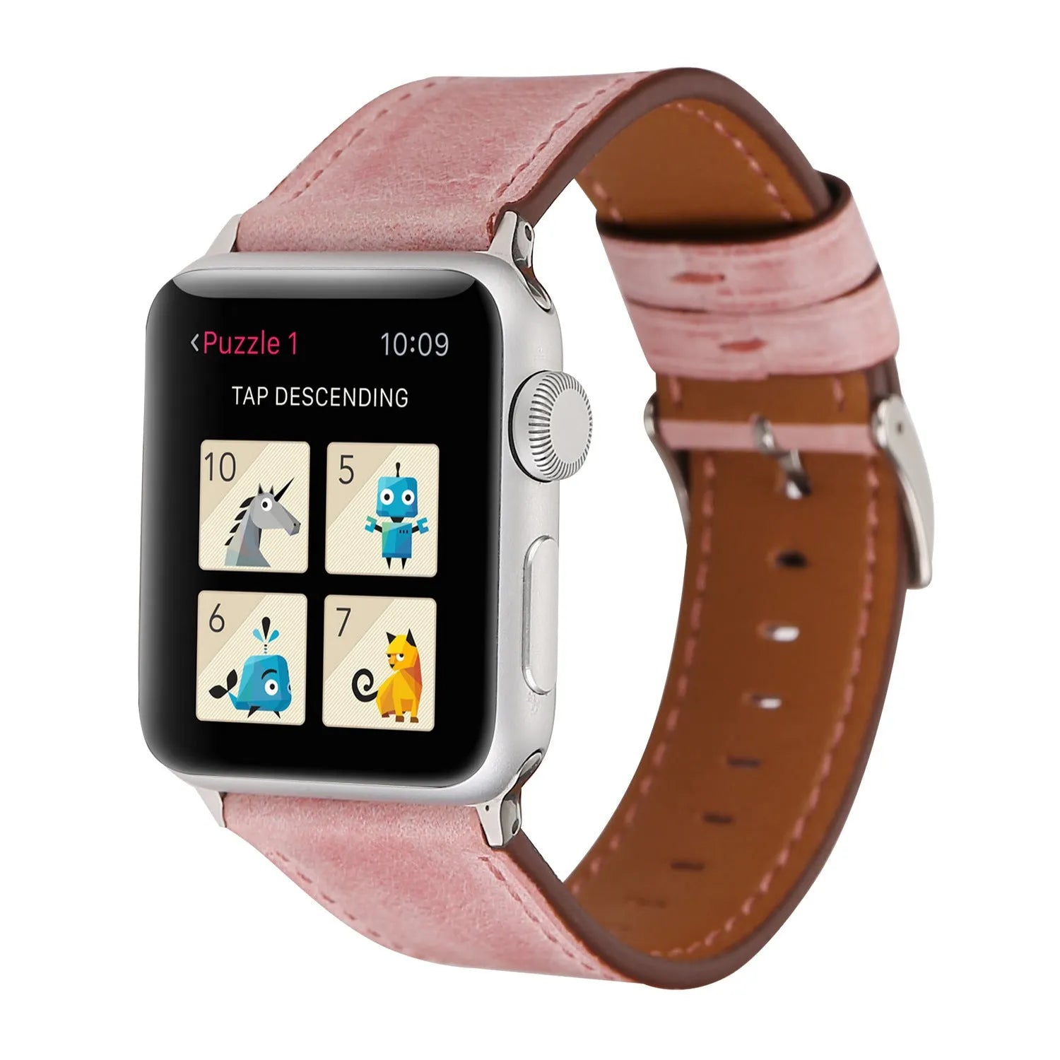 Leather watch strap with folding buckle in multiple colour options