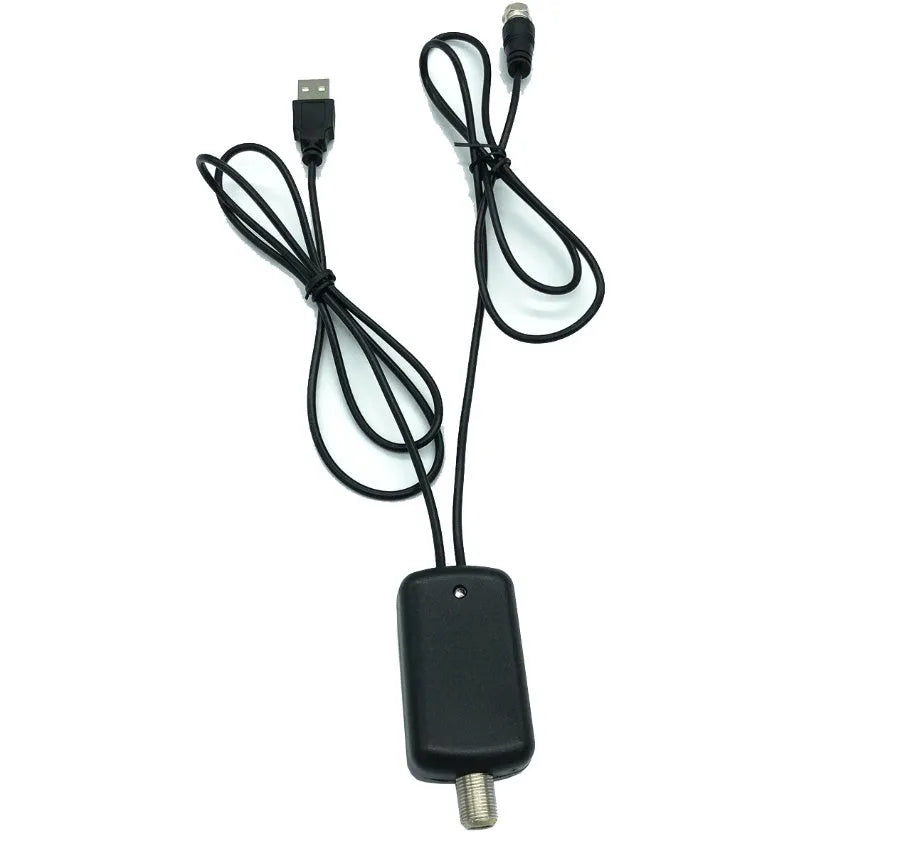 Low noise TV antenna amplifier signal booster with coaxial connectors for HDTV reception