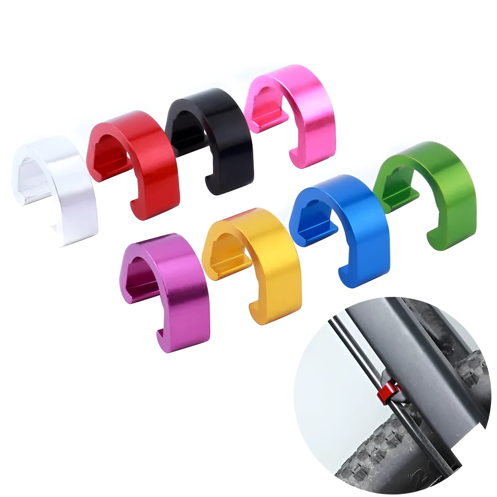 Aluminium alloy C buckle in assorted colours, showing dimensions of 10.2mm by 13mm.