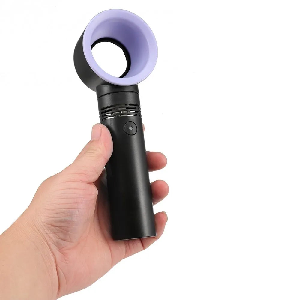 Portable bladeless fan with USB cable and base in assorted colours