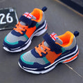 Children's mesh breathable running shoes with Velcro fastening in Pink, Grey Orange, and Royal Blue Grey colours