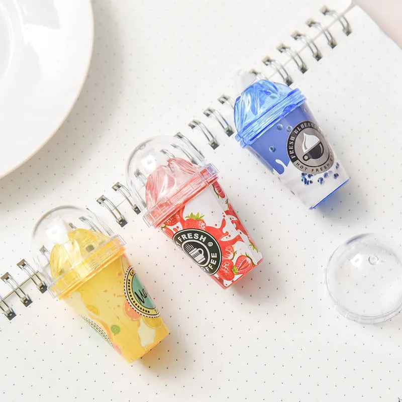 Ice cream shape correction tape with tea cup design, plastic dispenser, 2x7 cm, in blue colour
