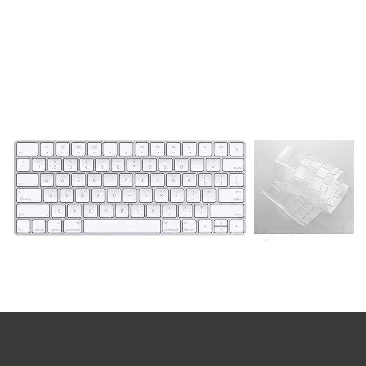 White Apple Bluetooth wireless keyboard with ultra-thin metal casing on a desk