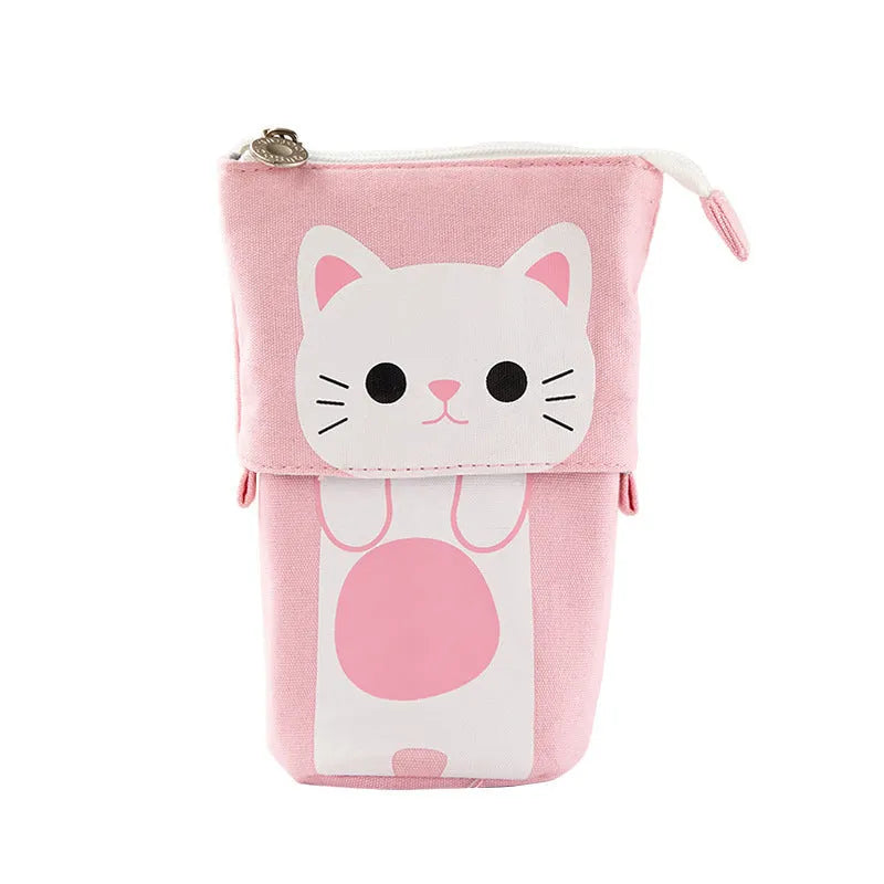 Canvas pencil case with cartoon print round design measuring 19cm for student stationery
