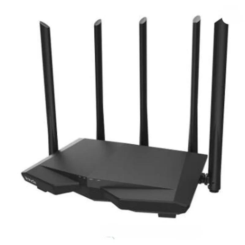 Dual-band AC7 wireless router, black, with four slots and 220 x 141.5 x 49mm body