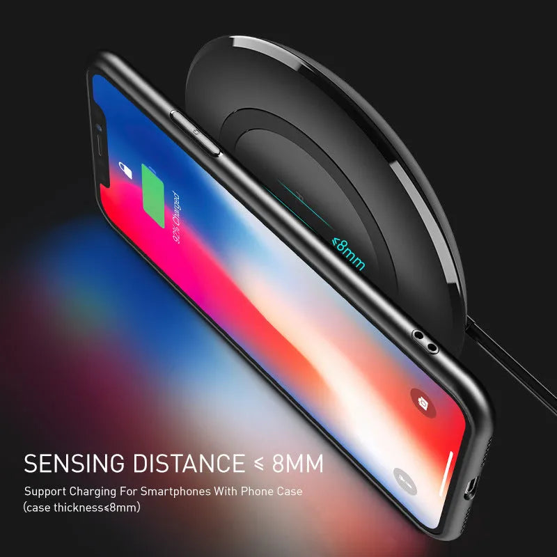 Floveme 5W wireless charger round pad 10.5cm ABS plastic black colour