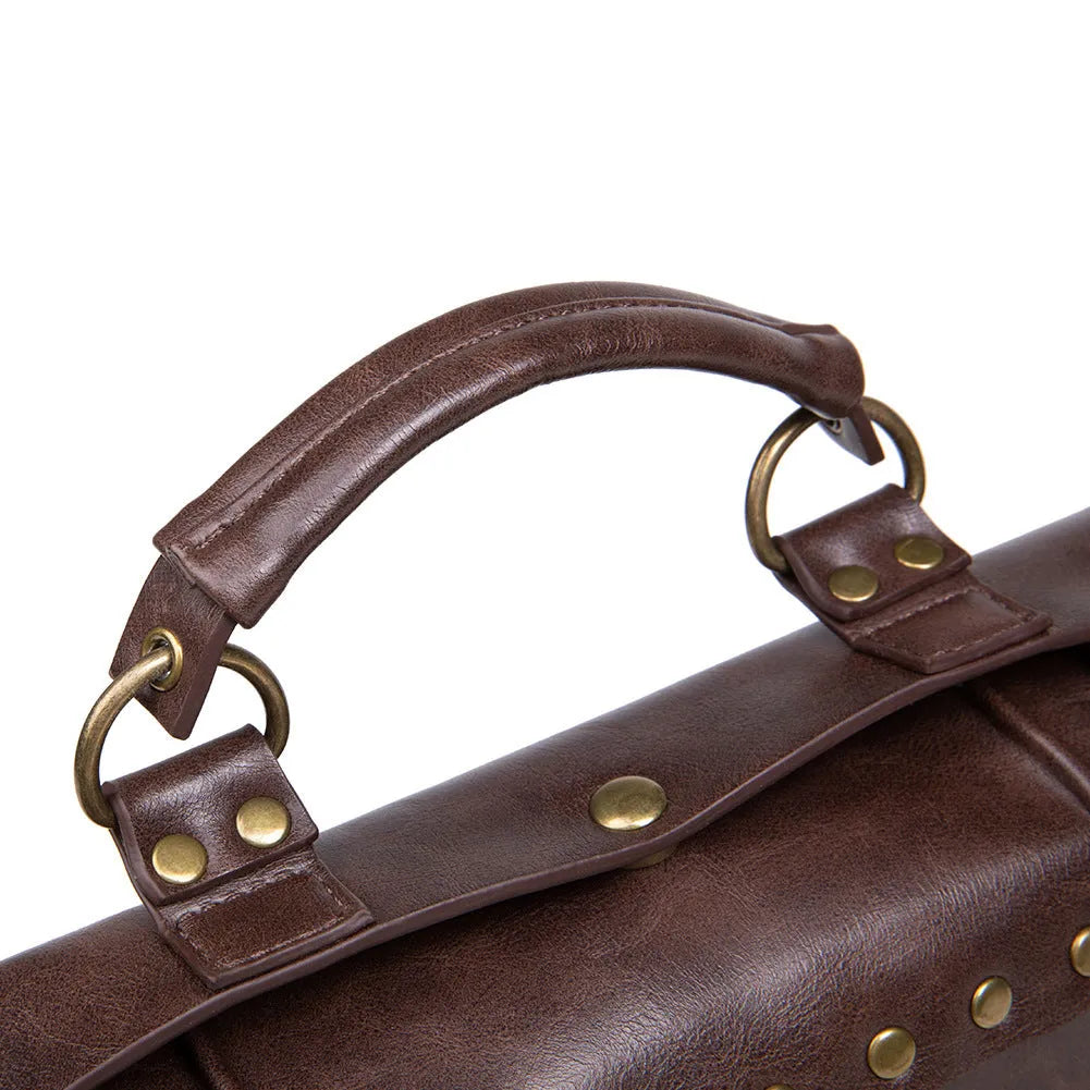 Bronze steampunk industrial retro style shoulder bag with pillow shape and metal hardware