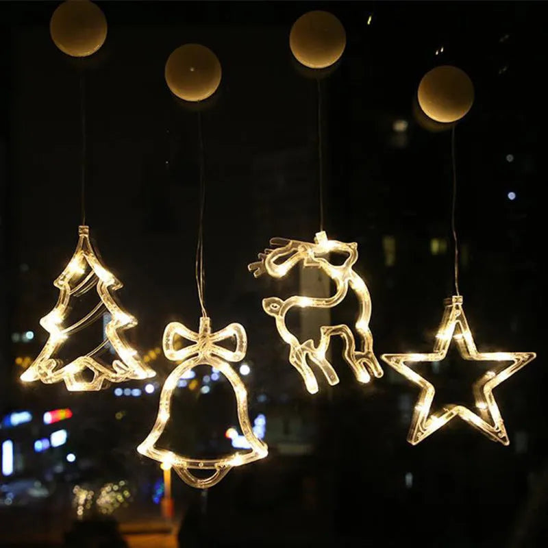 Christmas LED suction cup chandelier with Santa Claus, elk and snowman designs for window decoration