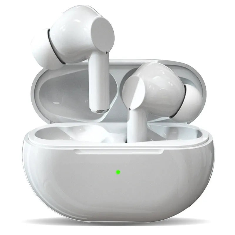 Black and white Pro4 Bluetooth earbuds inside a compact rectangular charging case.