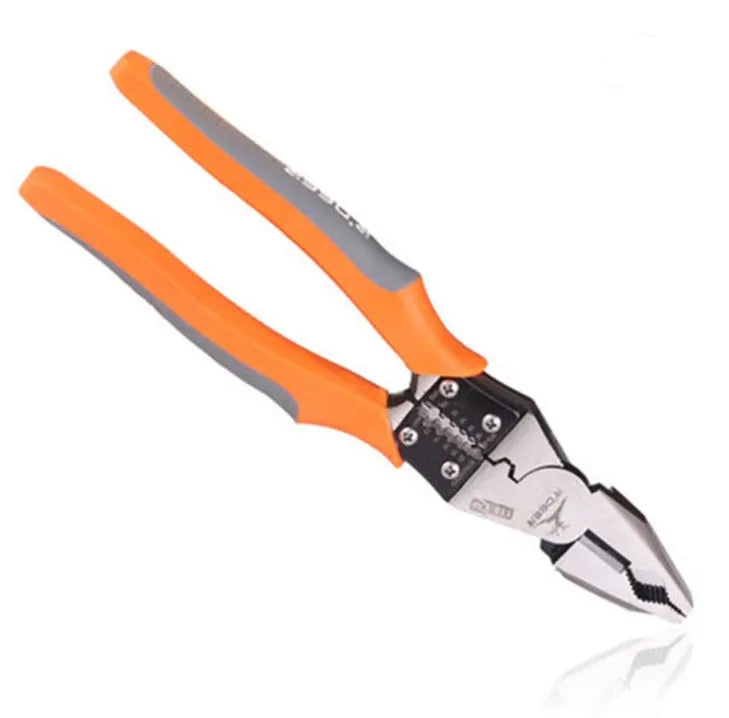 Orange 118-129 multi-function wire cutter pliers with chrome steel head and textured PVC handles