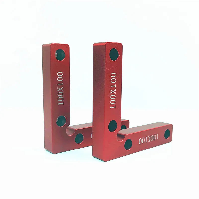 Machined aluminium right angle positioning block with measurement scales for woodworking jigs.