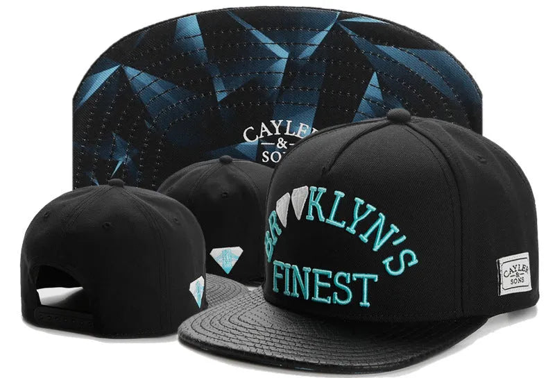Side view of cotton snapback baseball cap with adjustable closure, 56-60cm fit for men and women