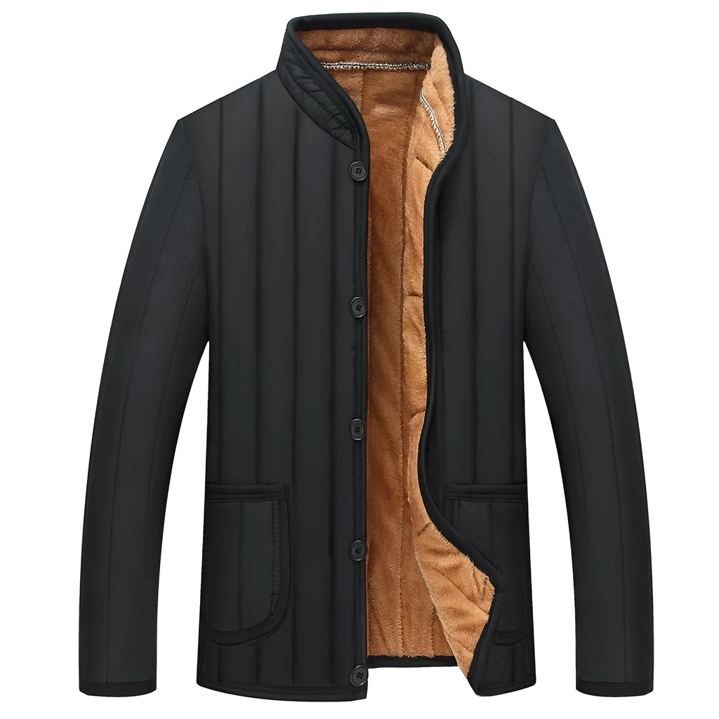 Winter men jacket polyester fibre warm outerwear stand collar full-length zip Asian sizes XL to 4XL