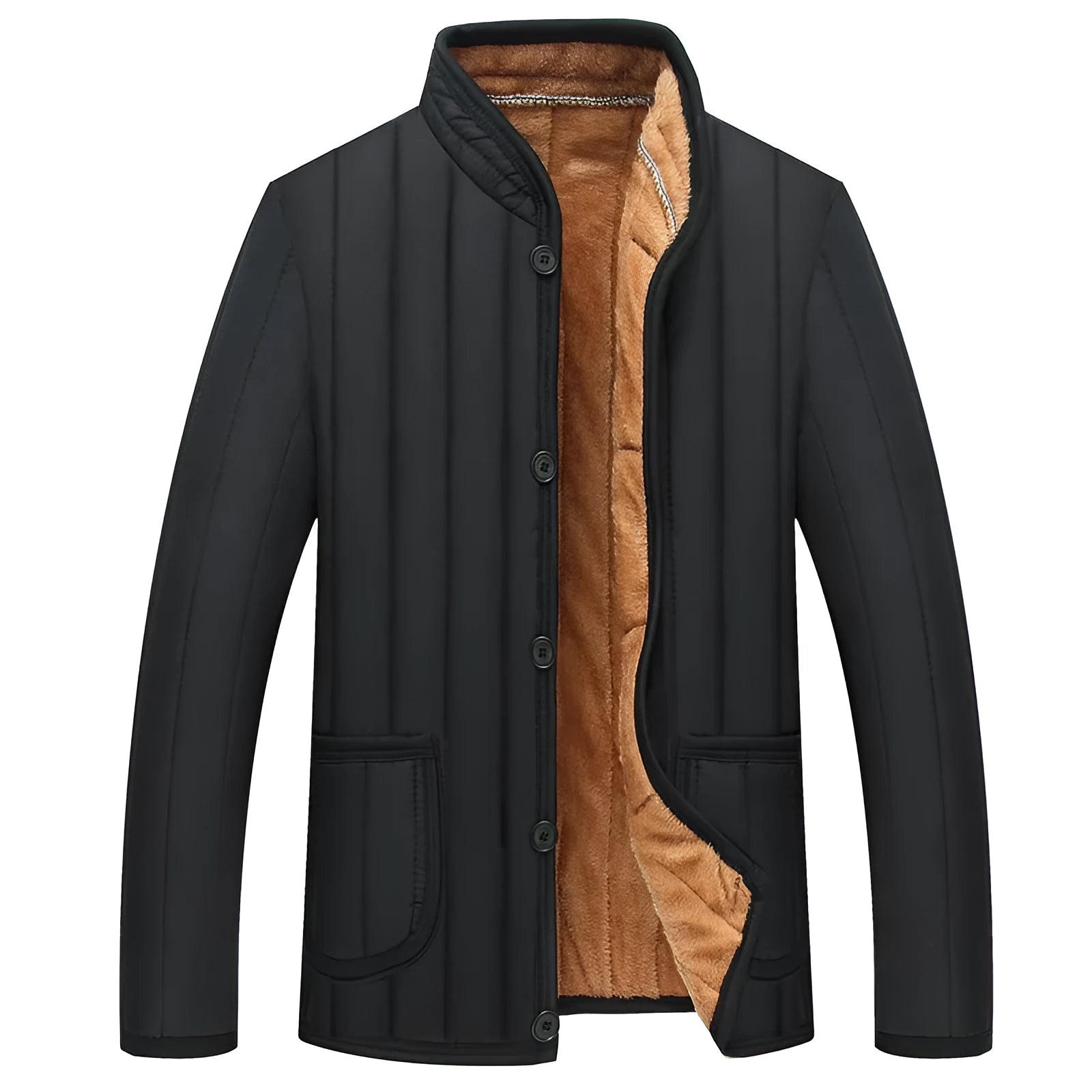 Winter men jacket polyester fibre warm outerwear stand collar full-length zip Asian sizes XL to 4XL