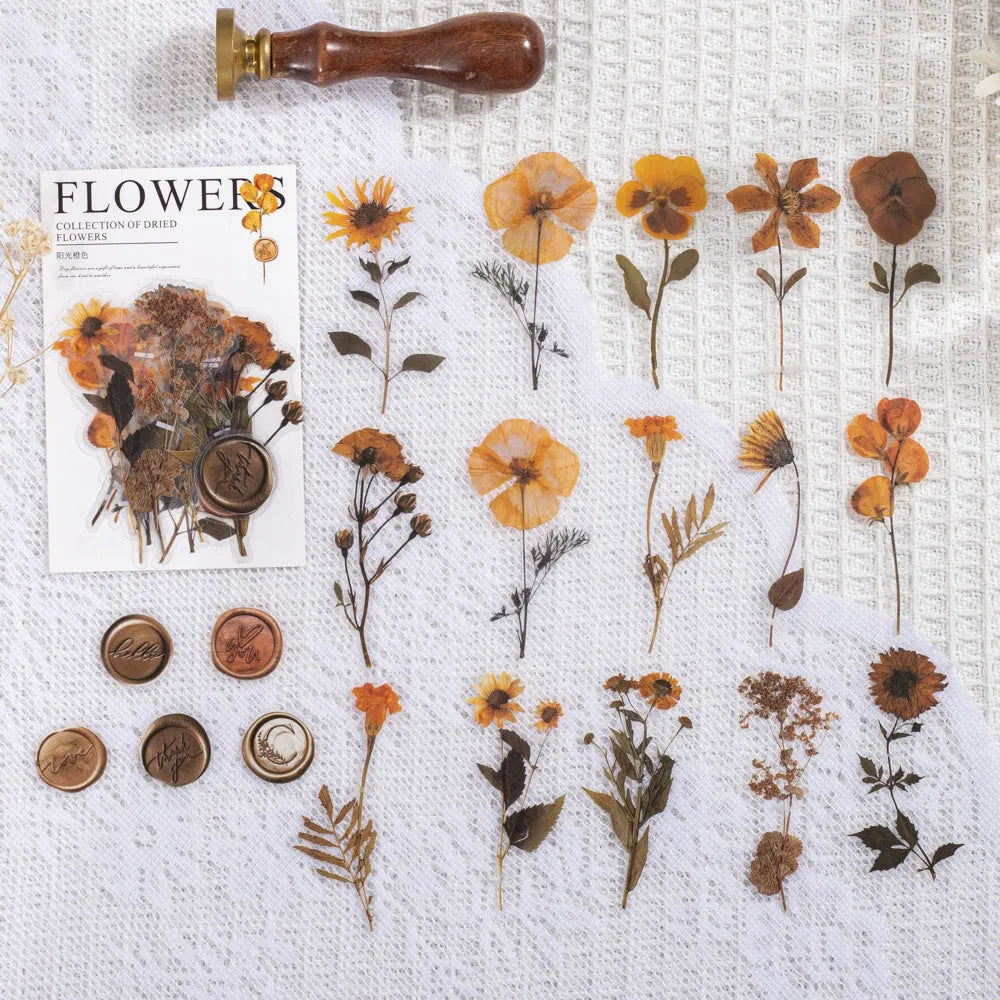 Dried flowers journal decoration sticker package with eight artistic themes on 70mm PET sheets