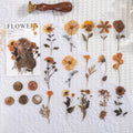 Dried flowers journal decoration sticker package with eight artistic themes on 70mm PET sheets
