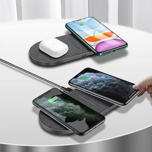 Pair of black wireless charging pads with USB Type-C input for 10W quick charging