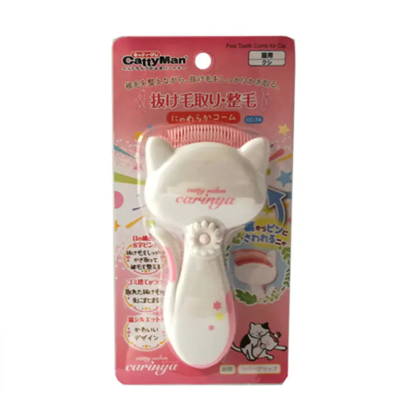 Cat comb with nylon needles and pink ABS resin body, 13cm high for grooming loose hair