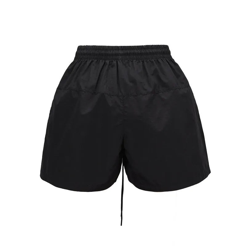 RO style cotton baggy track shorts with belt, black colour, loose fit for leisure wear