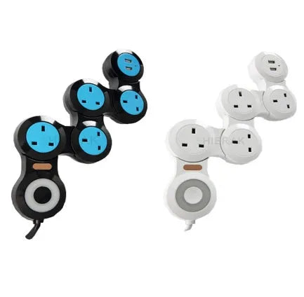 UK standard power strip with rotating design and USB charging ports
