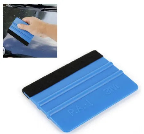 Blue automotive film scraper made from PP plastic, measuring 125x80mm, designed for car decal removal