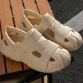 Men's non-slip deodorant EVA sandals in khaki with PU upper on a wooden floor