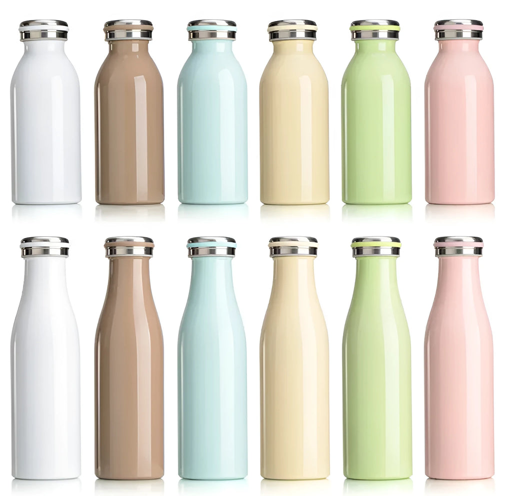Milk vacuum water bottle 304 stainless steel insulated 500ml 24cm x 7cm with leak-proof lid, colour coffee