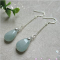 Natural Burmese jade drop earrings for women, green gemstone, 17x10mm dangle earrings