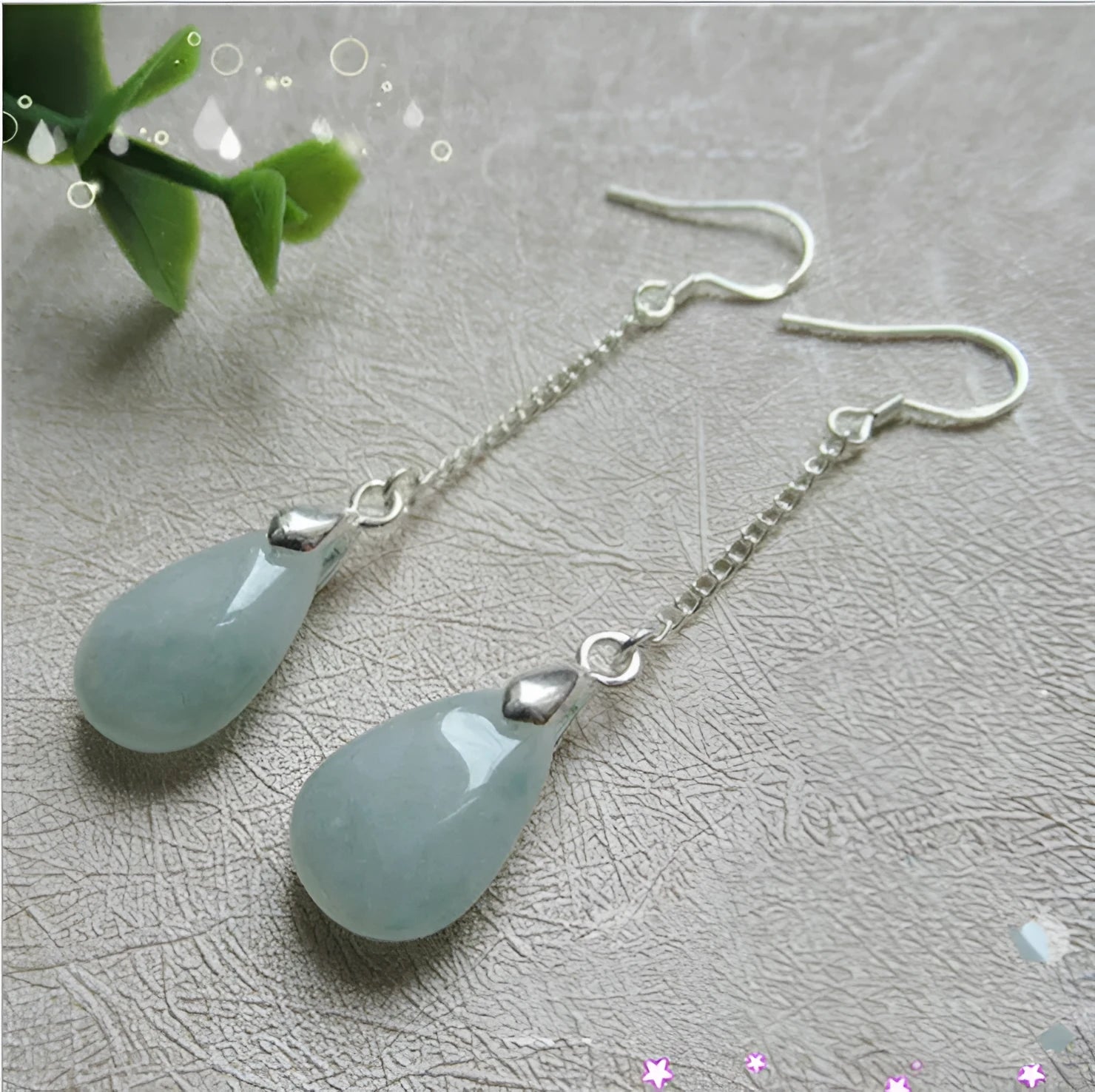 Natural Burmese jade drop earrings for women, green gemstone, 17x10mm dangle earrings