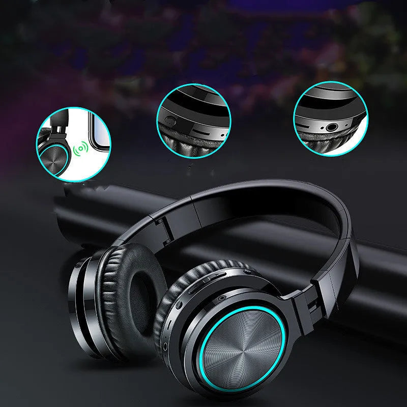Wireless folding headset with Bluetooth 5.0 showing black, black and red, and white and grey colour variants