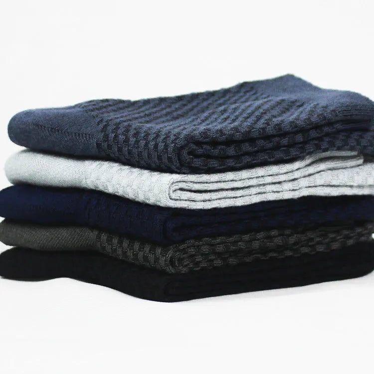 Men's bamboo fibre socks with a small square pattern in five colour options.
