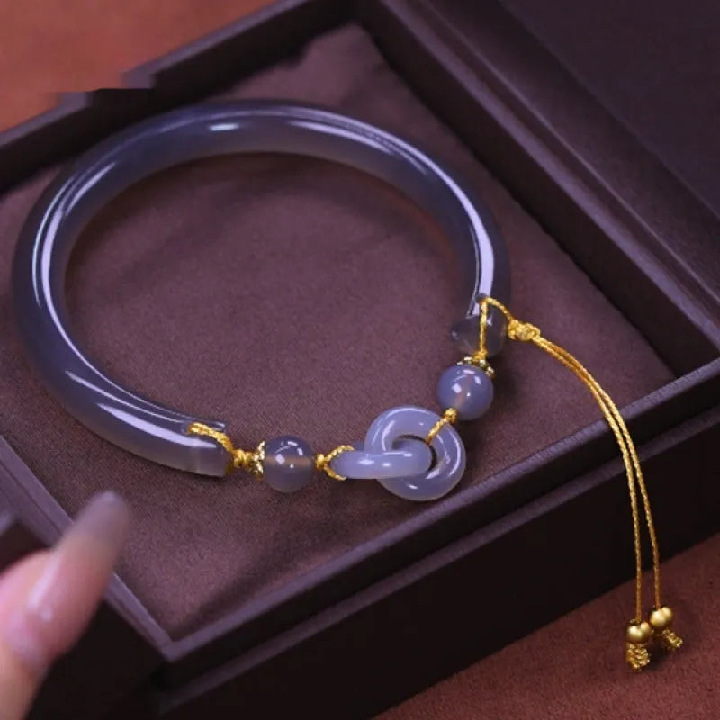 Women's smoke purple agate half bracelet with ring buckle closure in retro grey colour