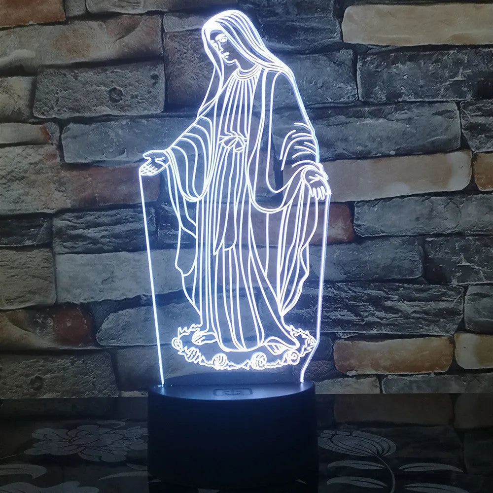 3D LED night light with laser-engraved acrylic plate showing dual ring pattern, ABS base with touch controls