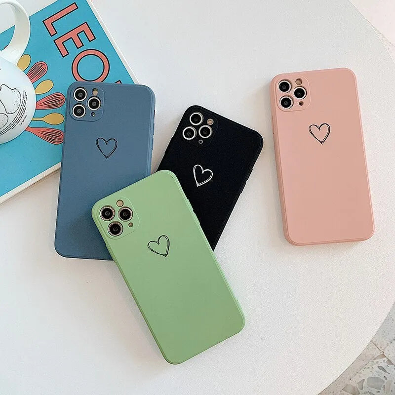 Silicone TPU phone case for Apple iPhone in various solid colours on a white background.
