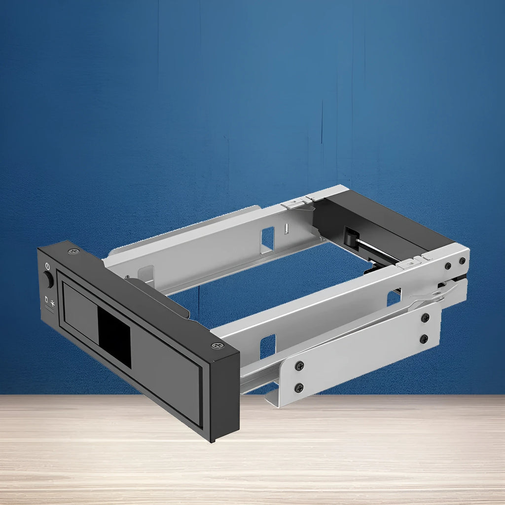 Black hard disk drive caddy tray for mounting a 3.5-inch HDD or SSD in a desktop PC CD-ROM bay